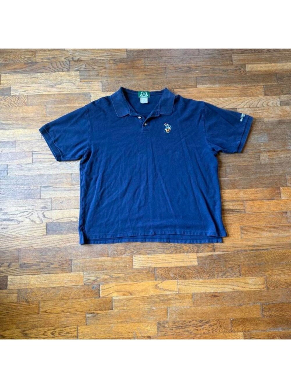 Vintage 90s Disney Donald Duck Embroidered Golf Polo | Navy Blue XXL